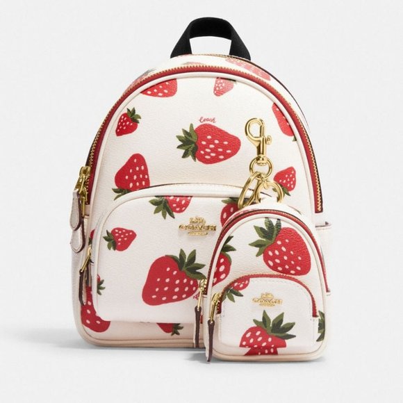 COACH® Mini Court Backpack Bag Charm With Wild Strawberry Print - Picture 3 of 3